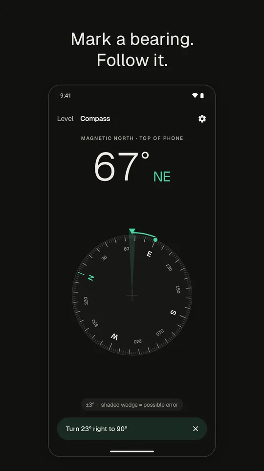 Compass: mark a bearing and follow it