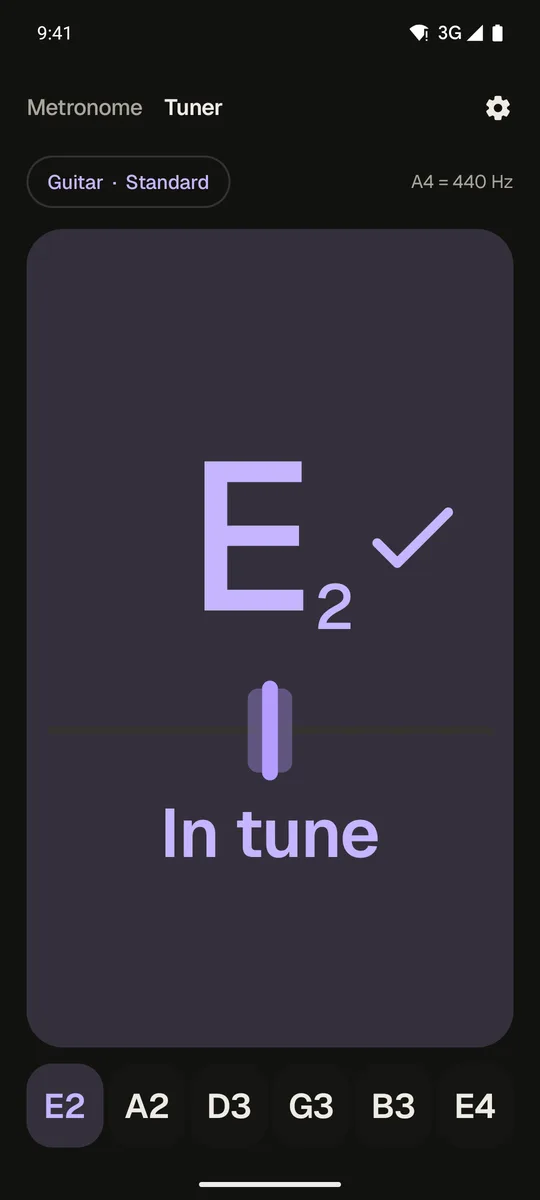 The tuner says In tune on low E