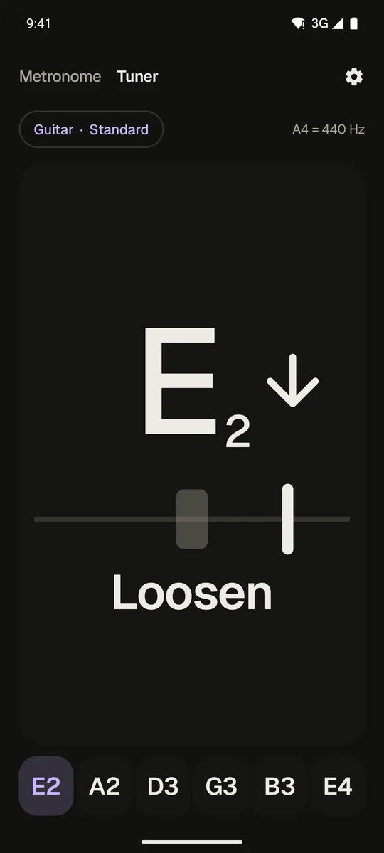 The tuner says Loosen, with an arrow
