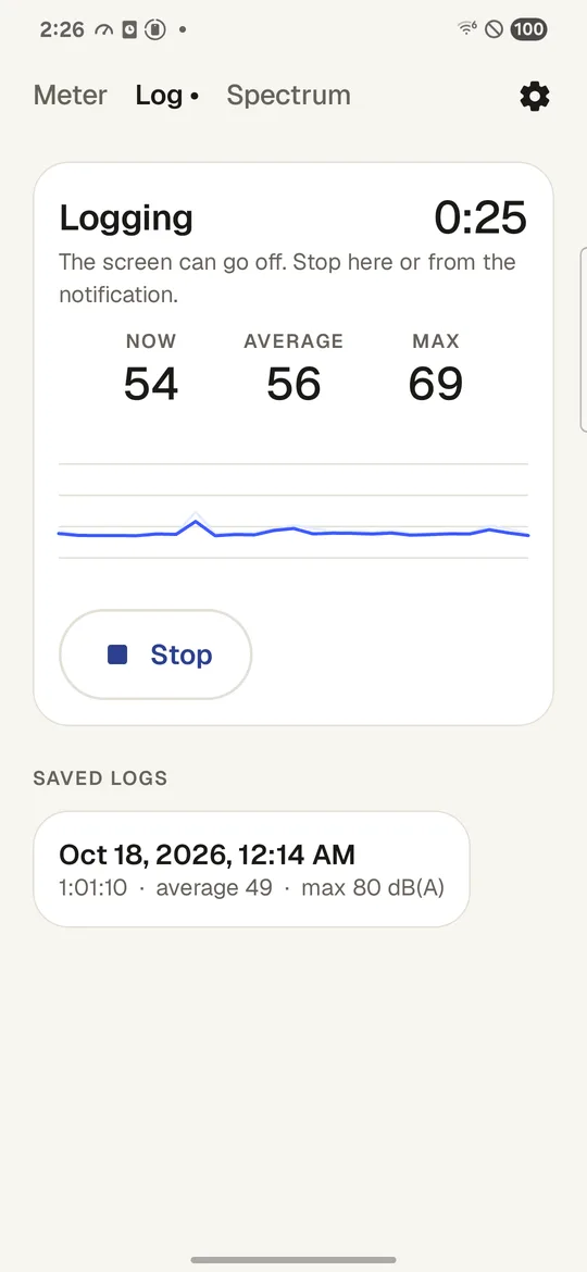 A noise log running with the screen off