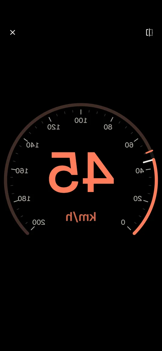The head-up display: the dial on black, mirrored for the windshield