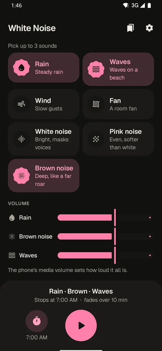 The sound tiles in dark mode, ready to play